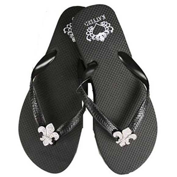 black flip flops with bling